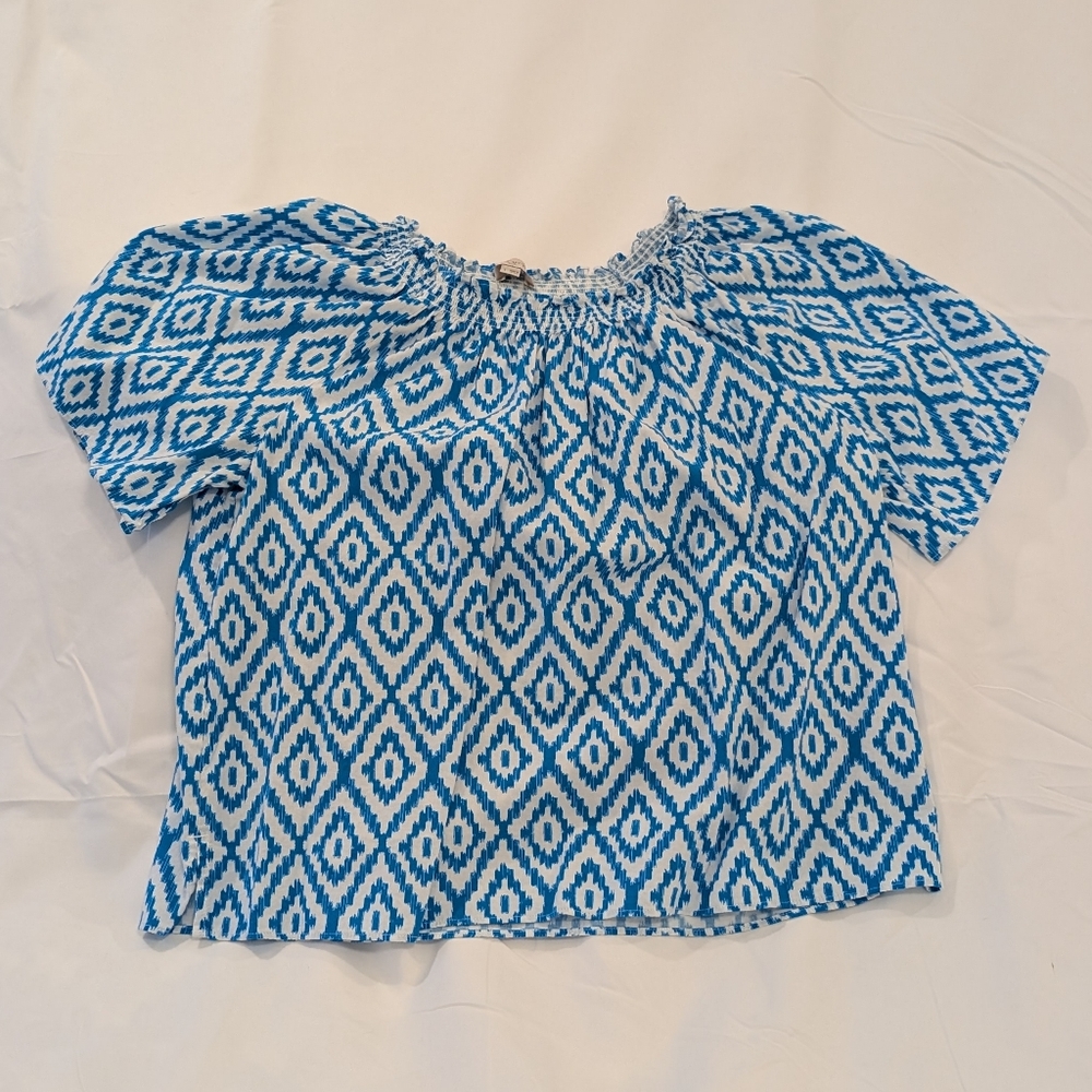 LOFT Blue and White Patterned Top